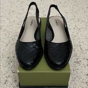 Trotters Black Woven Slingback Loafers